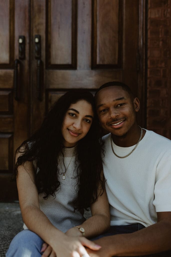 Couple Session at The Green in Charlotte NC | Couple looking at camera